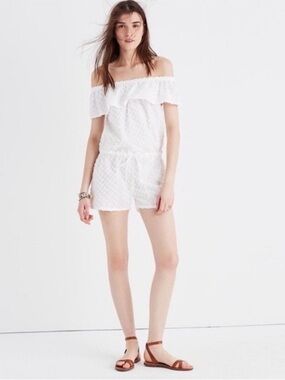 Madewell White Swiss Dot Off-shoulder Romper